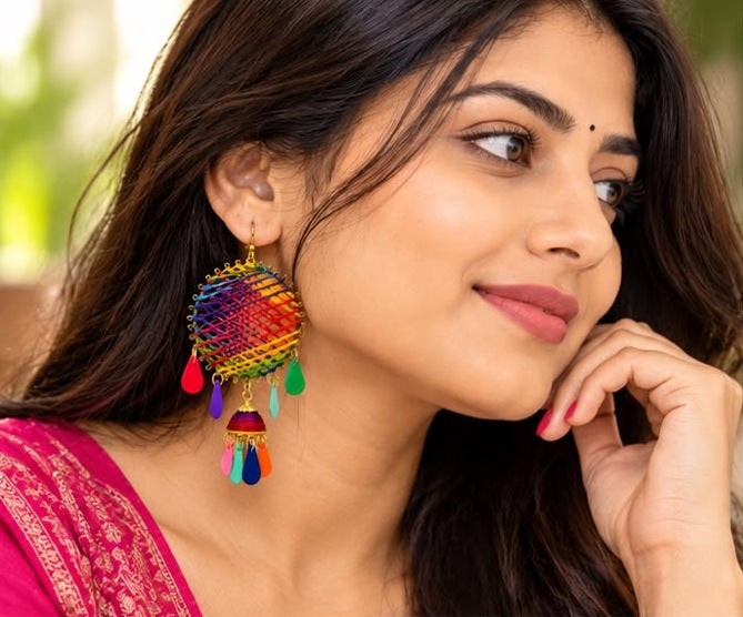 Multicolour Thread Jhumka Earrings