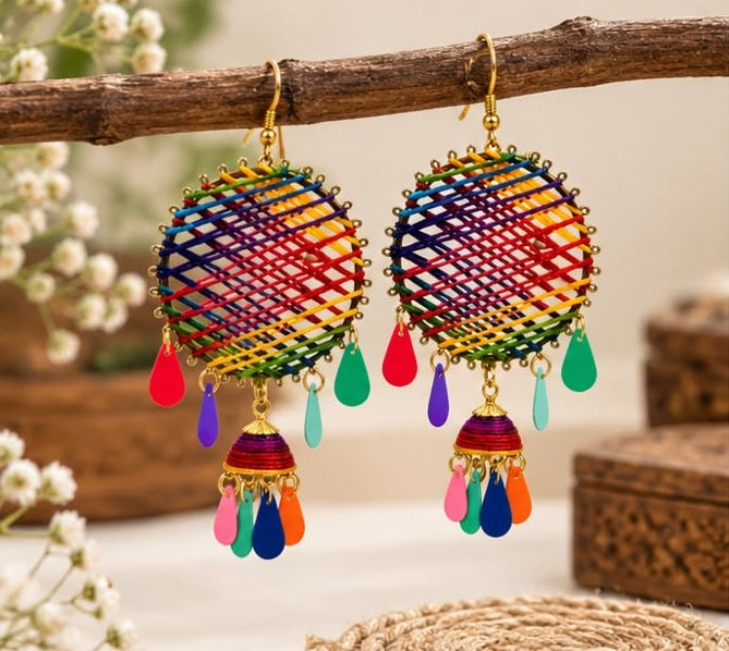 Multicolour Thread Jhumka Earrings