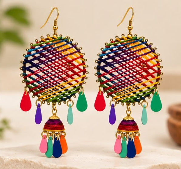 Multicolour Thread Jhumka Earrings