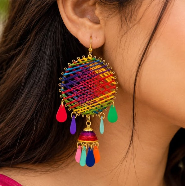 Multicolour Thread Jhumka Earrings