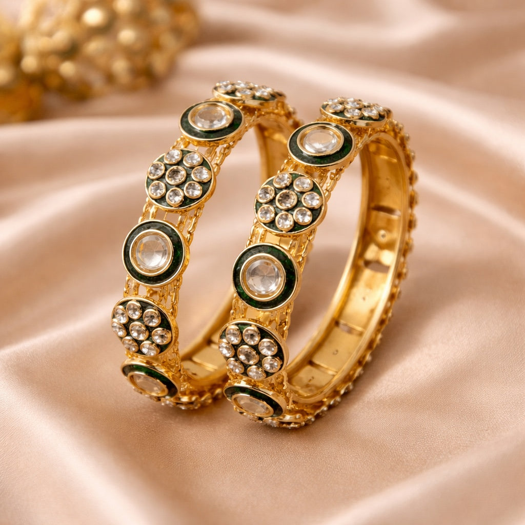 Green & Gold Kundan Kada Set