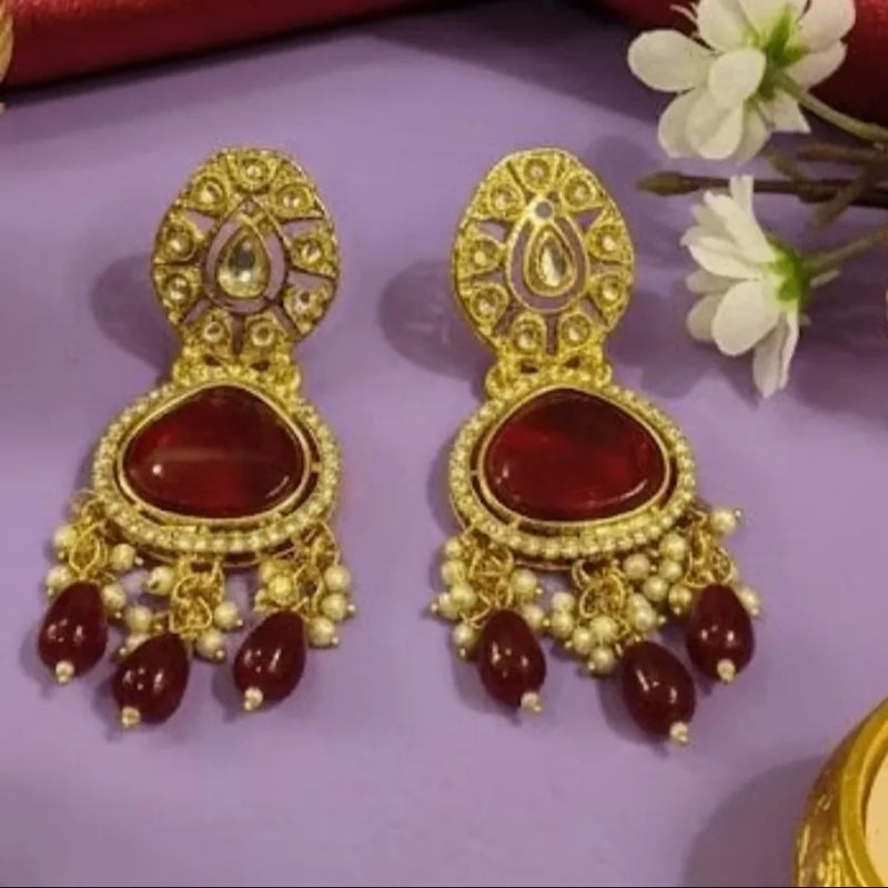 Maroon Kundan Pearl Drop Jhumkis