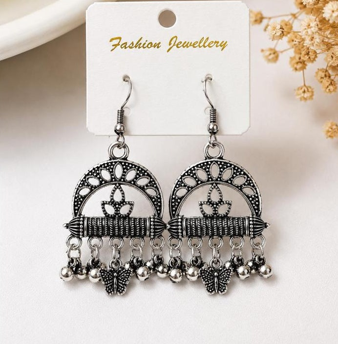 Oxidised Chandbali Jhumka Earrings