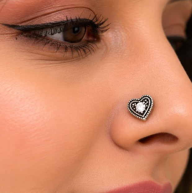 Oxidised Crystal Nose Pin