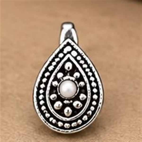 Oxidised Crystal Nose Pin, Pearl Teardrop design
