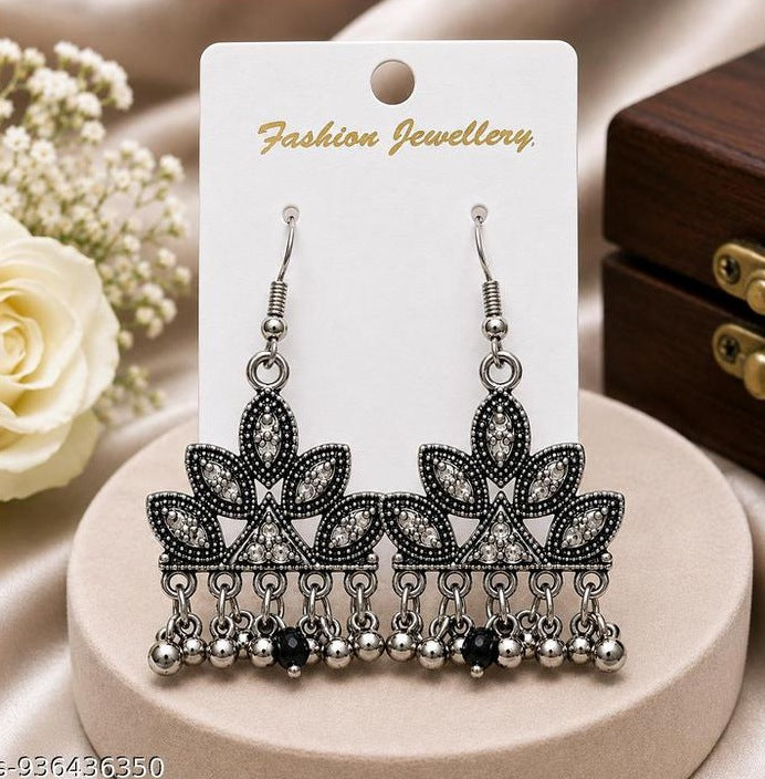 Oxidised Floral Drop Earrings