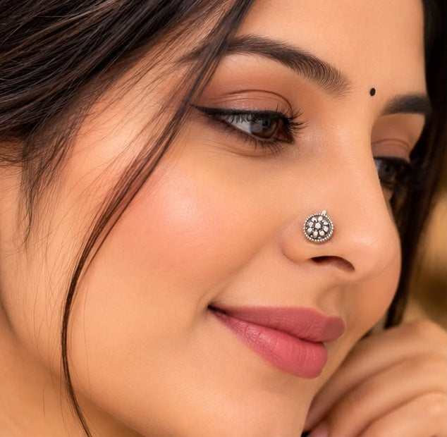 Oxidised Floral Nose Pin