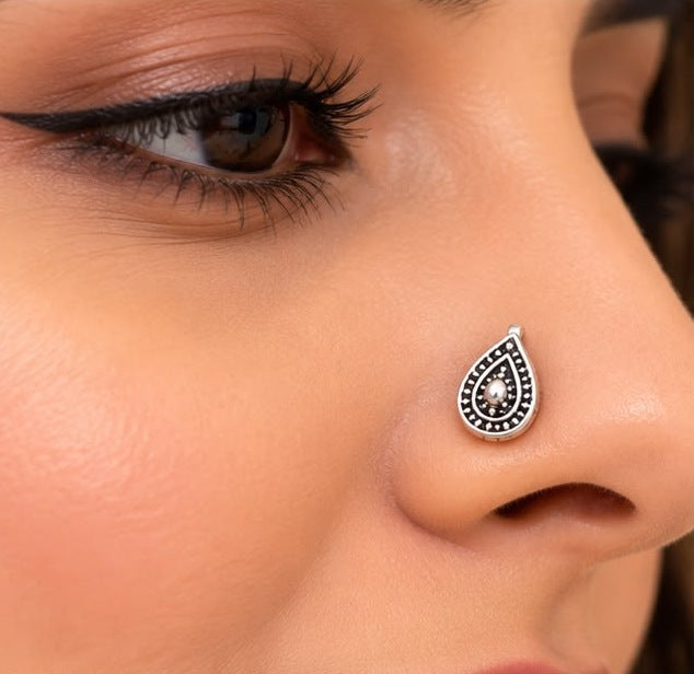 Oxidised Floral Nose Pin