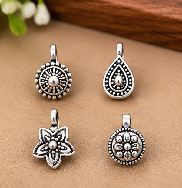 Oxidised Floral Nose Pin