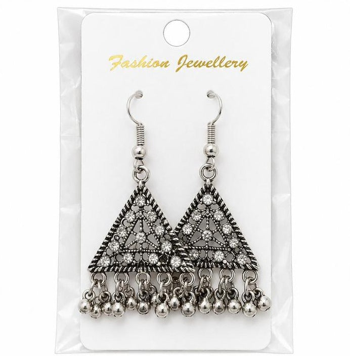 Oxidised Silver Triangle Jhumka Earrings
