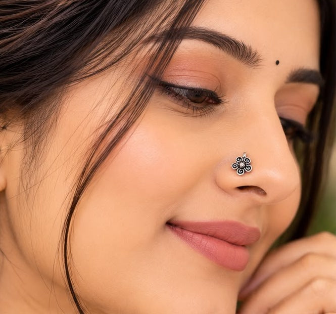 Oxidised Star & Swirl Nose Pin