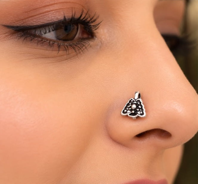 Oxidised Star & Swirl Nose Pin