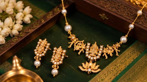 Temple Lotus Pearl Necklace Set