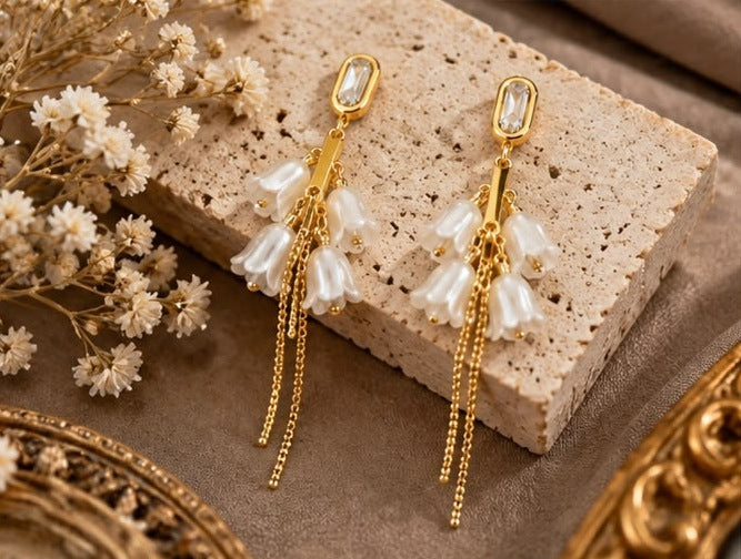 Lily of the Valley Pearl Tassel Earrings