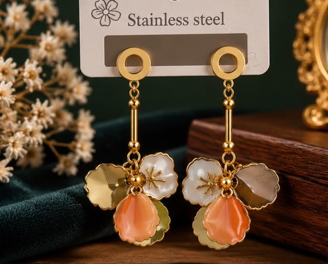 Enamel Petal Flower Drop Earrings