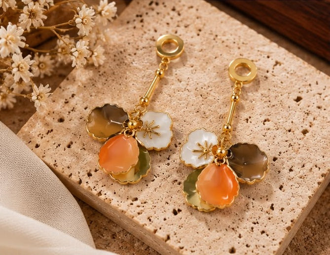 Enamel Petal Flower Drop Earrings