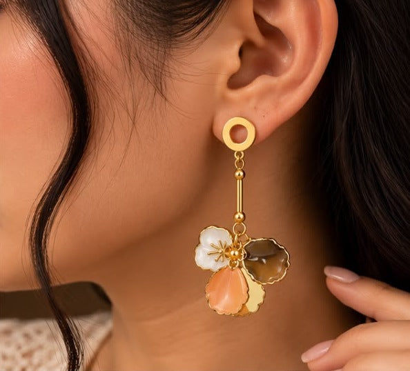 Enamel Petal Flower Drop Earrings