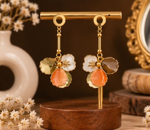 Enamel Petal Flower Drop Earrings