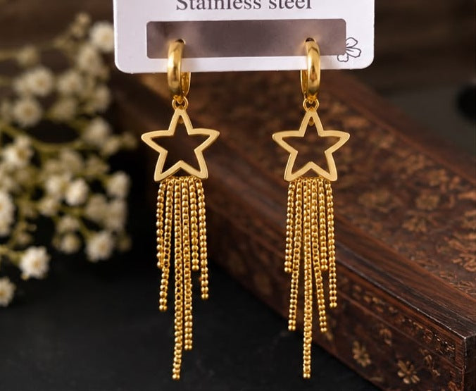 Golden Star Tassel Hoop Earrings