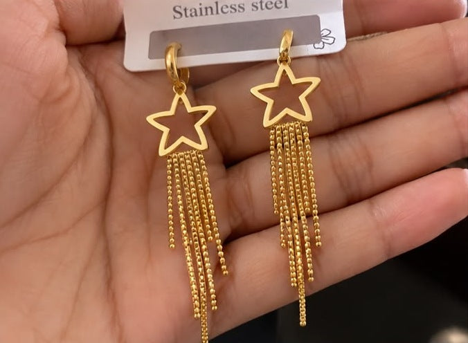 Golden Star Tassel Hoop Earrings