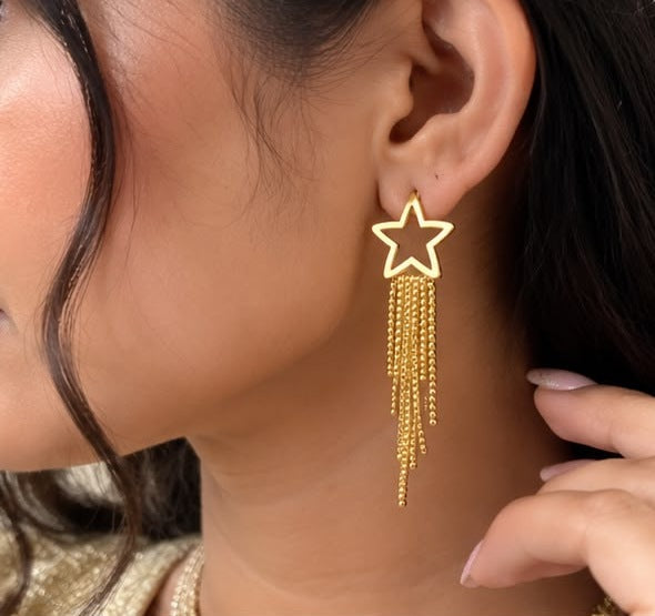 Golden Star Tassel Hoop Earrings