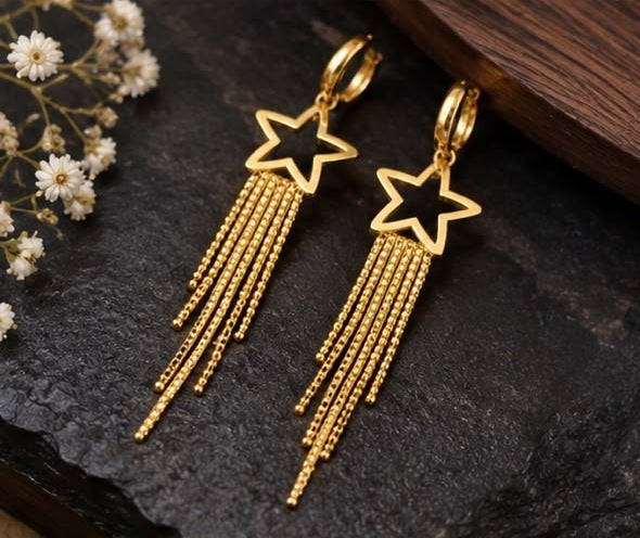 Golden Star Tassel Hoop Earrings