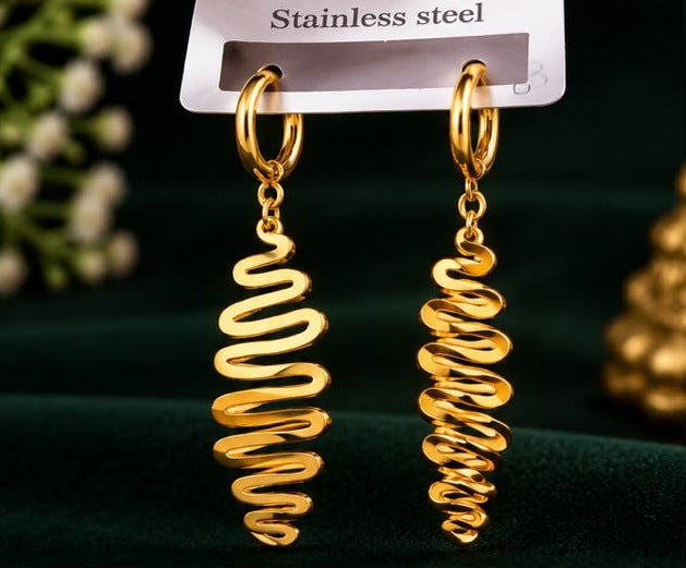 Golden Wave Hoop Drop Earrings