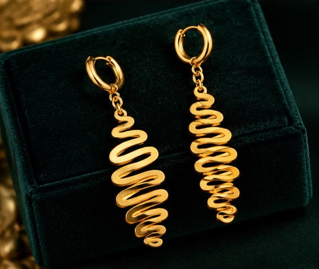 Golden Wave Hoop Drop Earrings