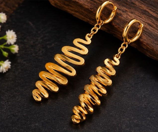 Golden Wave Hoop Drop Earrings