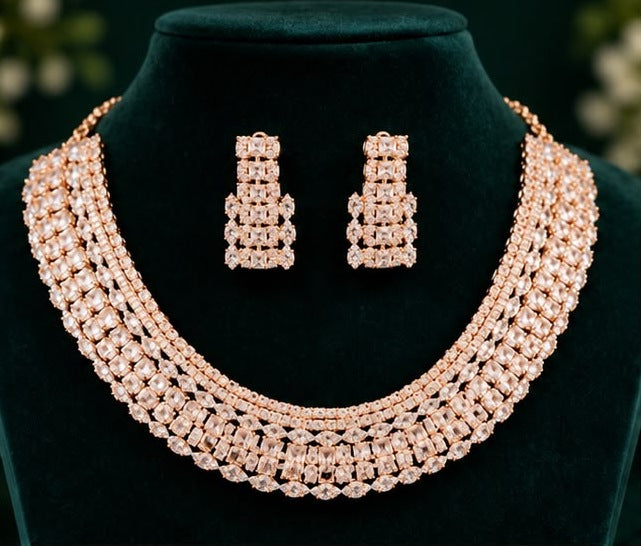 Rose Gold Crystal Choker Set
