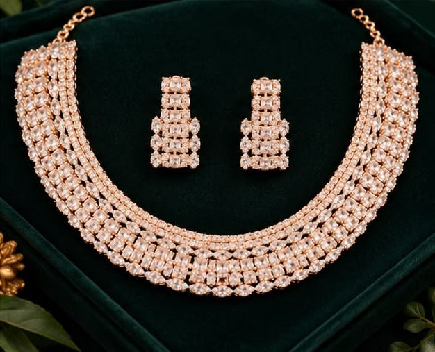 Rose Gold Crystal Choker Set
