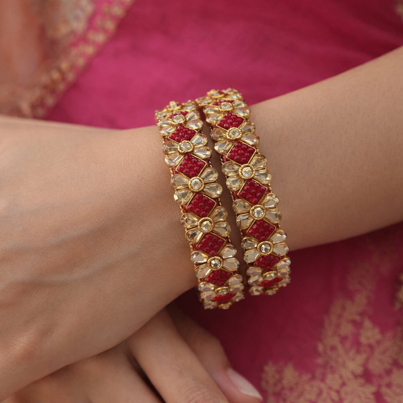Floral Stone Metal Kada Set