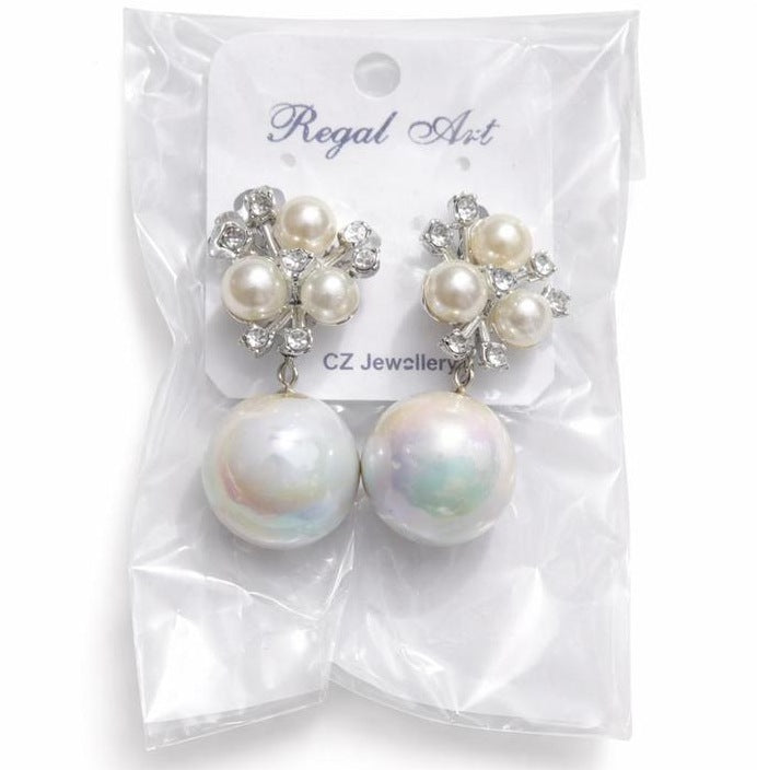 Pearl Flower Drop Stud Earrings