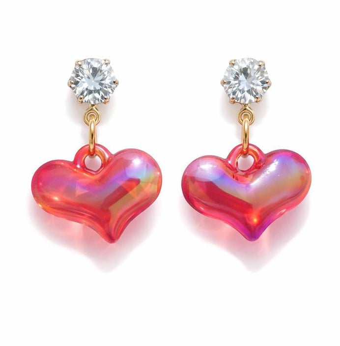 Pink Heart Crystal Drop Earrings