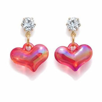 Pink Heart Crystal Drop Earrings