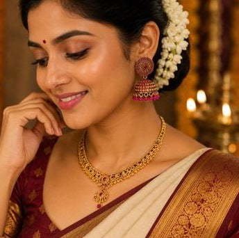 Pink Stone Gold Jhumka Earrings