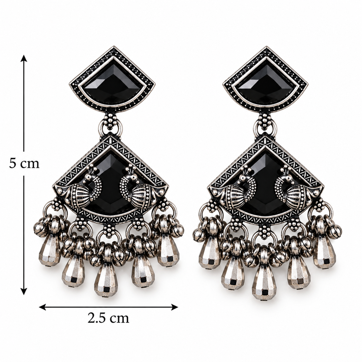 Onyx Stone Oxidised Silver Statement Earrings