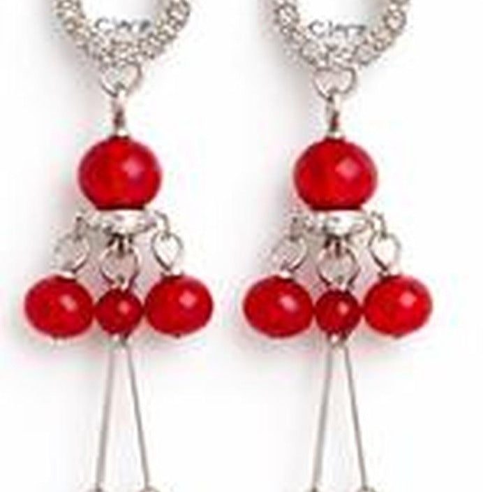 Red Crystal Bead Drop Earrings