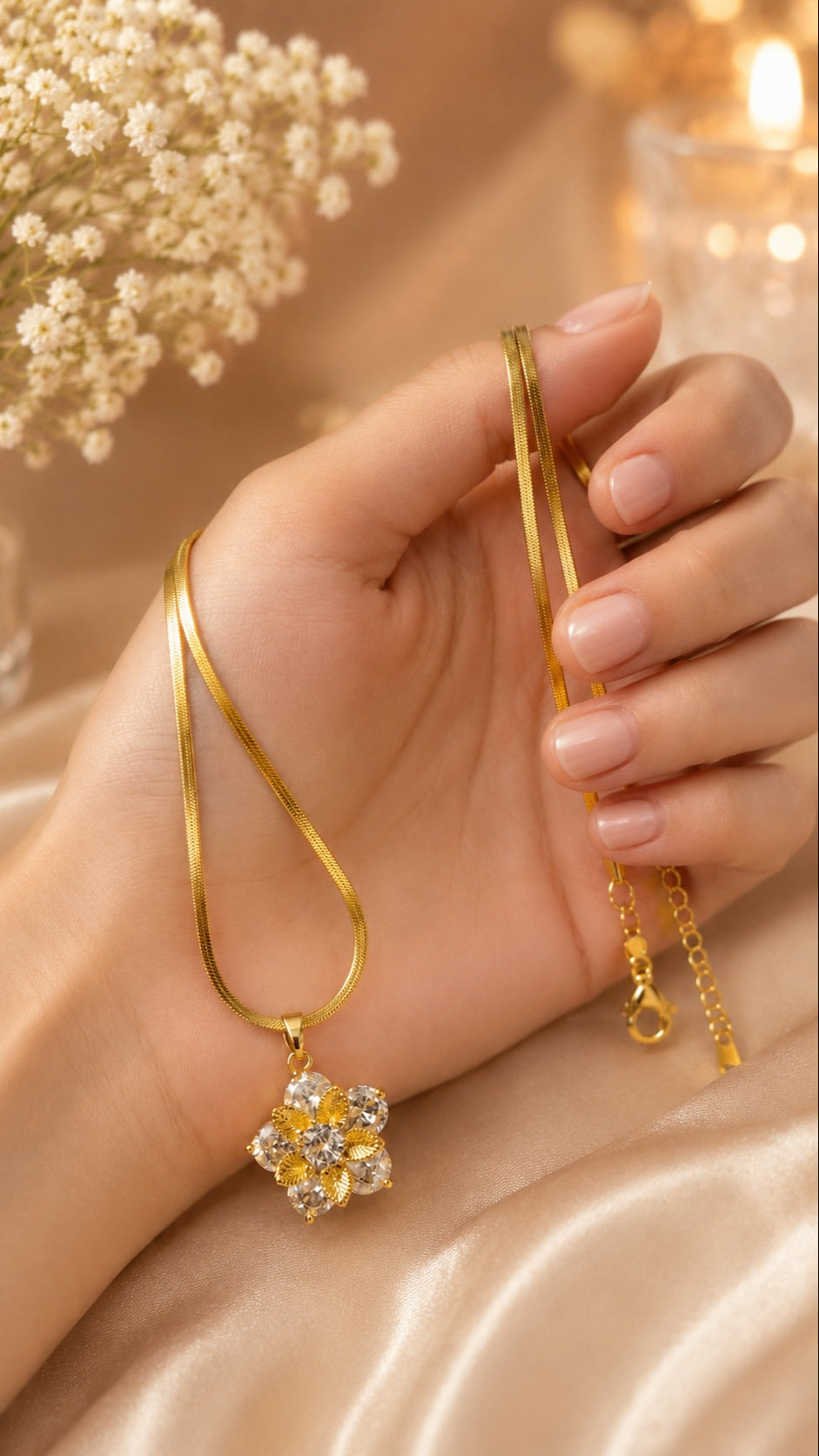 Floral Crystal Anti-Tarnish Pendant Necklace