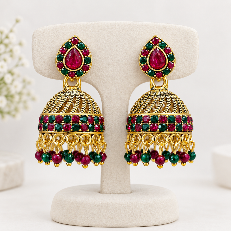Multicolour Stone Gold Jhumkas