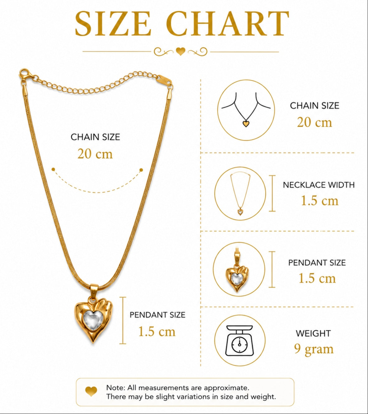 Crystal Heart Anti-Tarnish Pendant Necklace