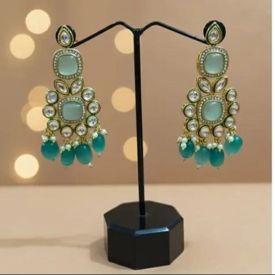 Mint Green Reverse AD Chandelier Earrings