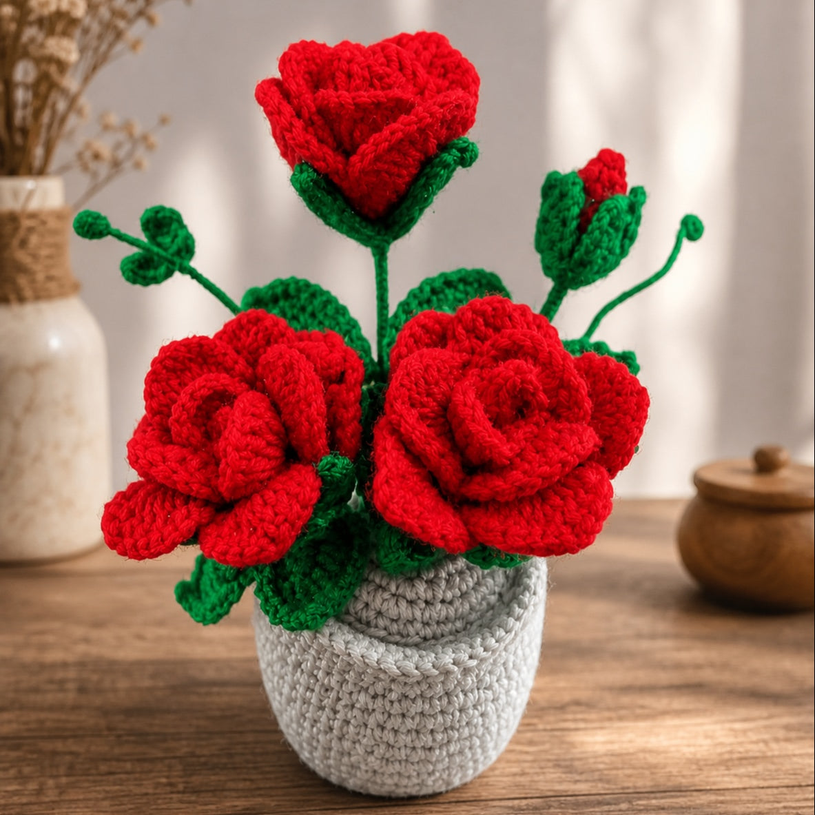 Handmade Crochet Red Rose