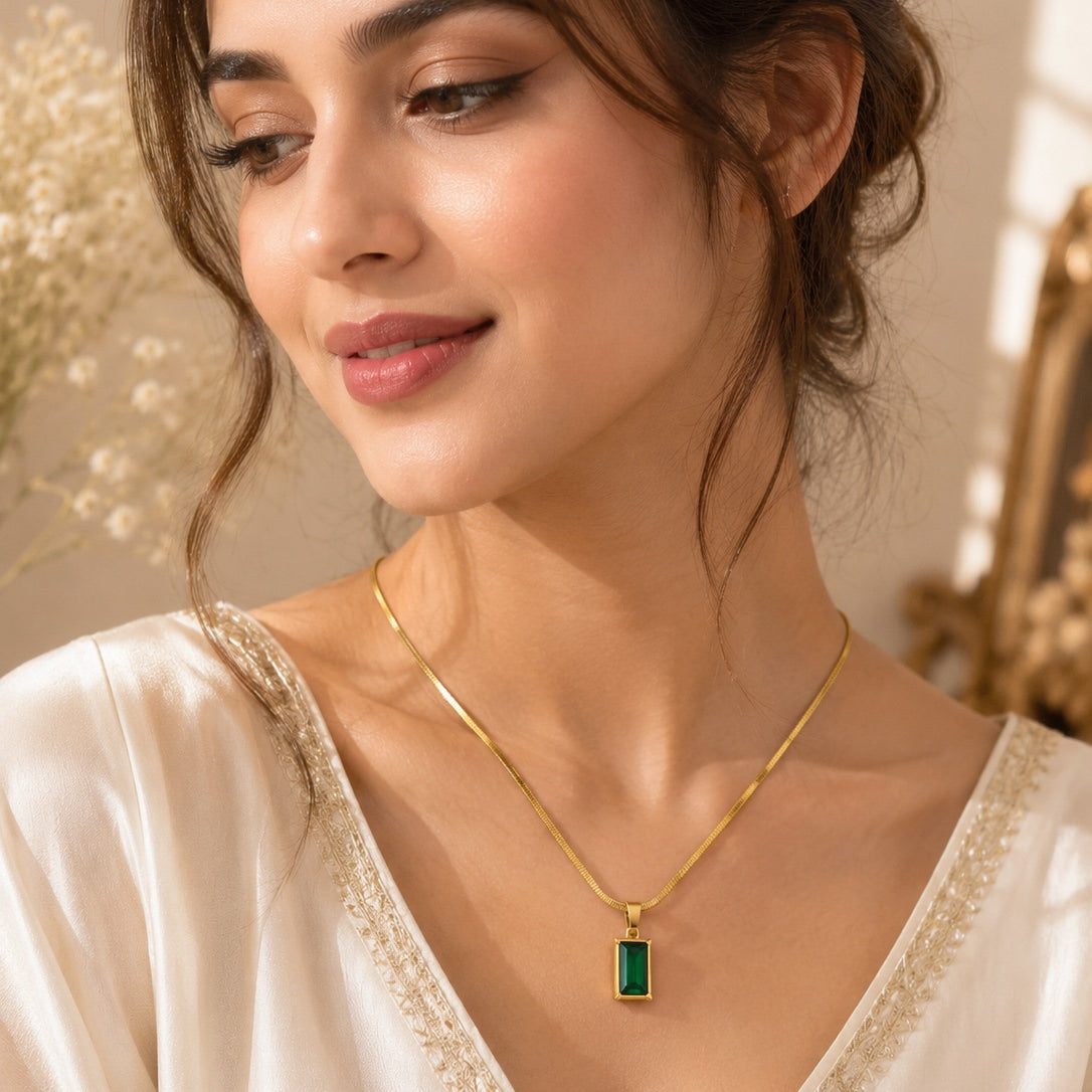Verdant Stone Gold Pendant Necklace